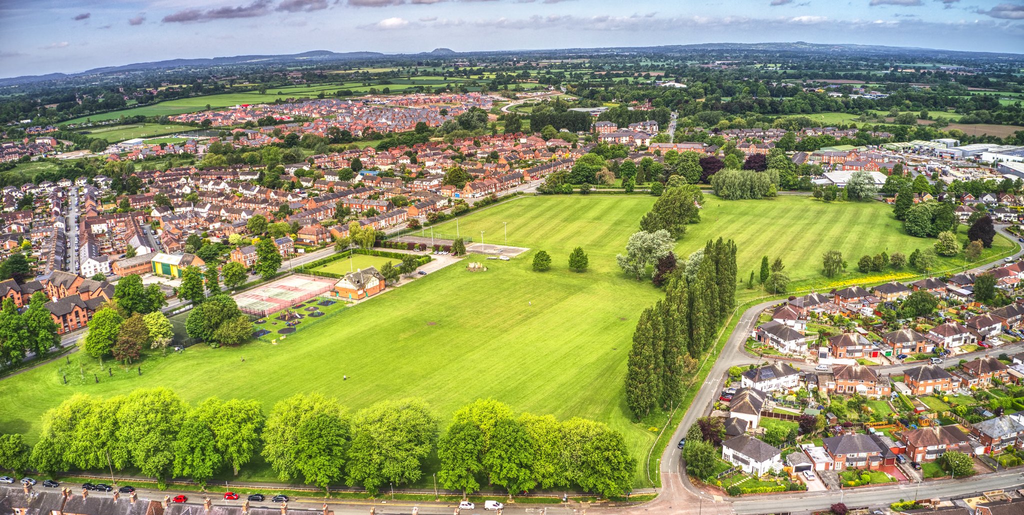 Aerial view of Barony Park and the surrounding Nantwich neighbourhood